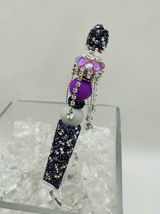 Handmade Jewelry - Handmade Aurora Purple Crystal Bling Pen With Dangling Rhinestone Chain Pendants